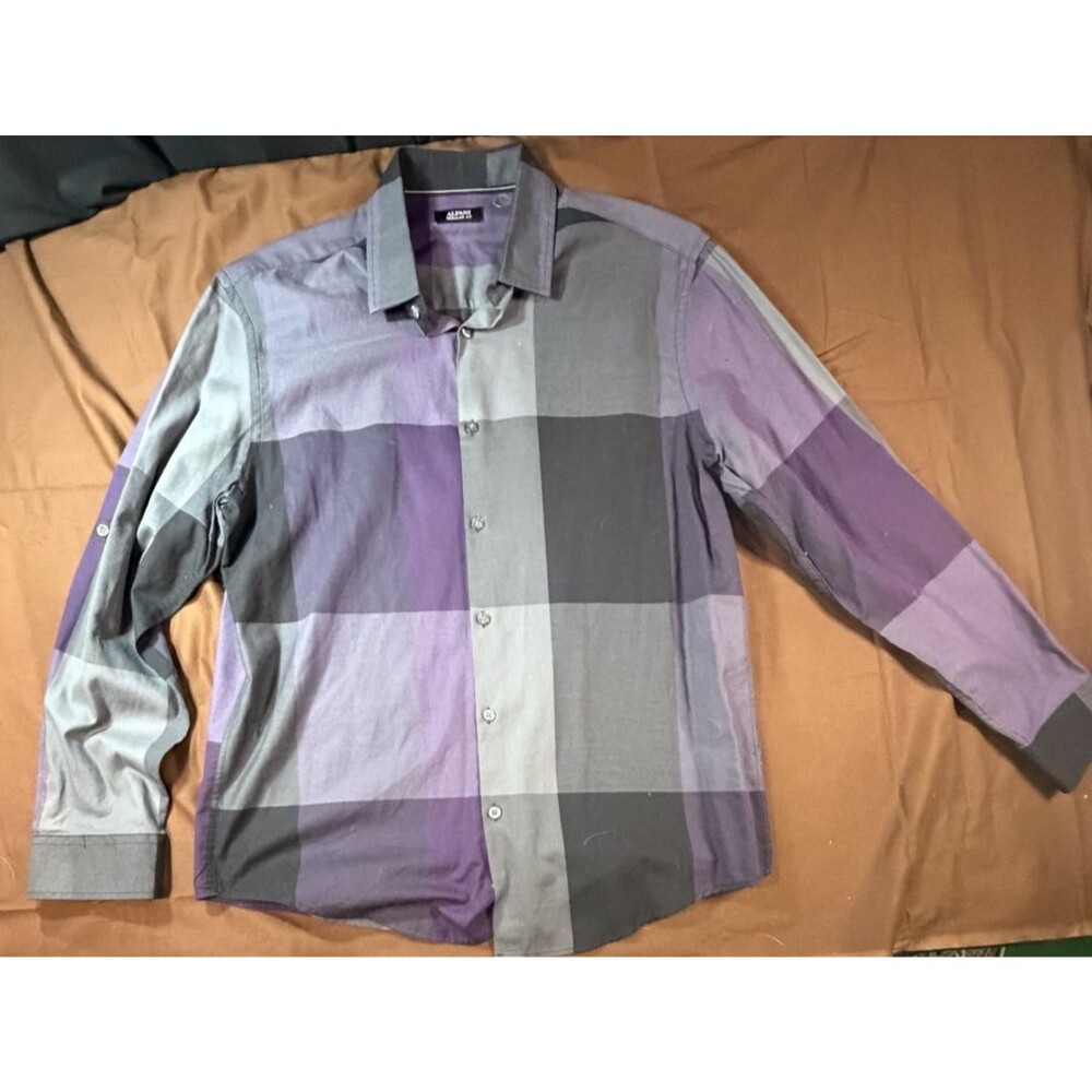 Alfani Men's Purple Plaid Button Down Shirt Size L Casual Long Sleeve